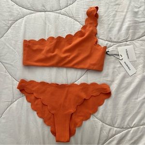 Marysia One Shoulder Santa Barbara Orange Bikini Top and Bottom
